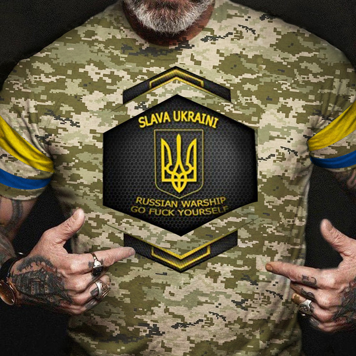 Stand With Ukraine Camo Shirt Slava Ukraini Russian Warship Go Yourself Clothing Merch