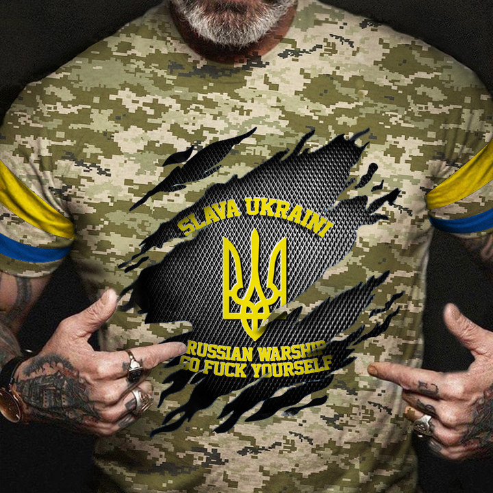 Ukraine Camo Shirt Slava Ukraini Russian Warship Go Yourself Clothing Gift S