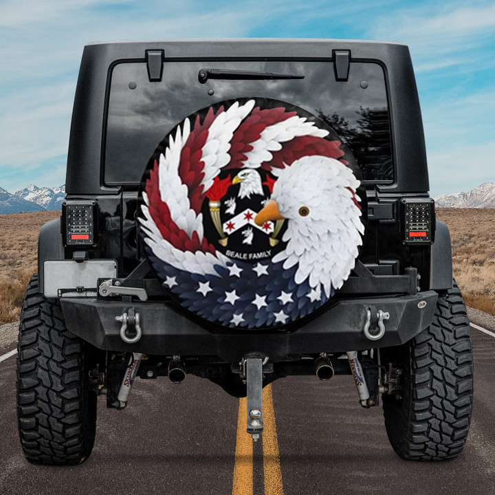 Beal Family Spare Tire Cover Proud Of Beal Family Crest Eagle Wreath 4Th Of July Car Decor