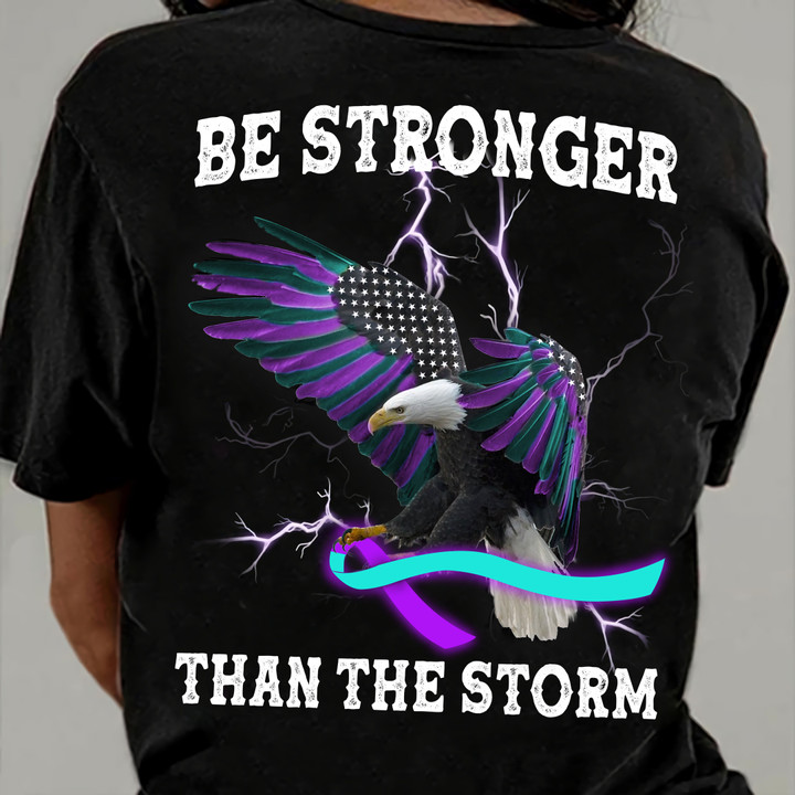 Purple Blue Ribbon Eagle Be Stronger Than The Storm Shirt Suicide Prevention Awareness Gifts