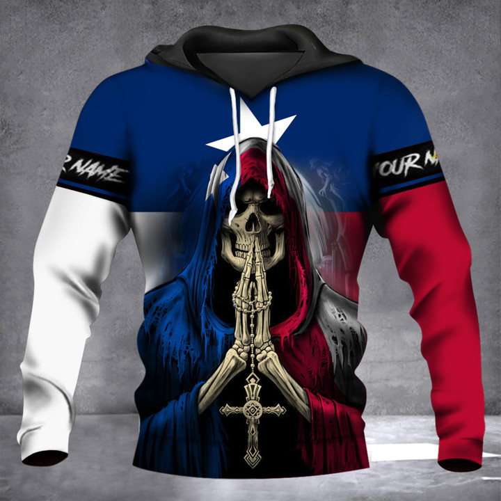 Personalized Skull Pray Texas Flag Hoodie Texas Pride Patriotic Clothing Gift For Christian