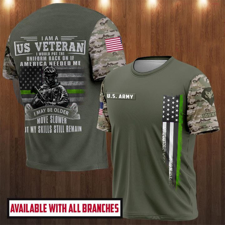 Personalized US Army Veteran Camo Shirt Thin Green Line Patriotic Army Veteran Clothing