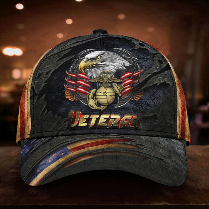 Eagle US Marine Corps Veteran USA Flag Hat Logo USMC Veteran Patriotic Hats Merch