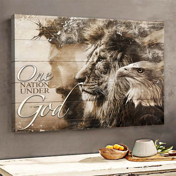 Jesus With Eagle Lion One Nation Under God Poster Christian Wall Art For Living Room