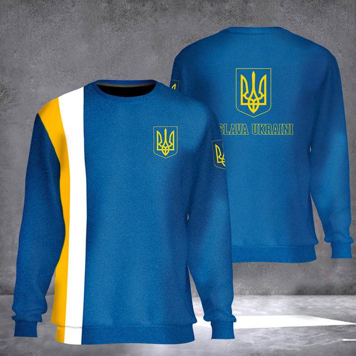 Slava Ukraini Sweatshirt Trident Ukraine Symbol Blue Clothing