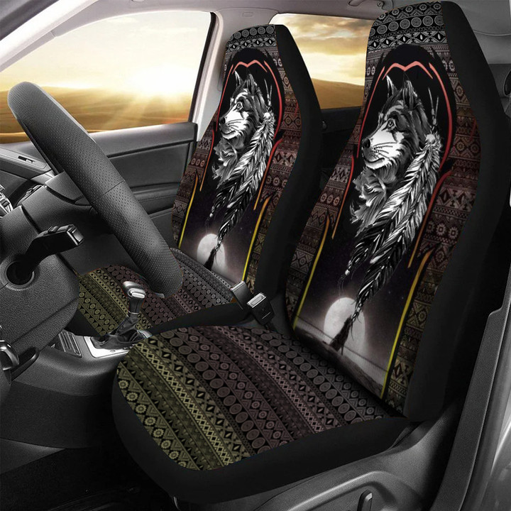 Native Wolf Car Seat Covers Tribal Animal Car Decoration Gift For Wolf Lovers