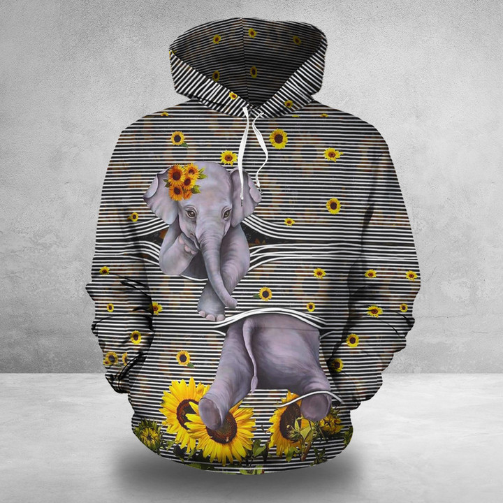 Elephant Sunflower Hoodie Cute Elephant Lovers Themed Gifts For Her