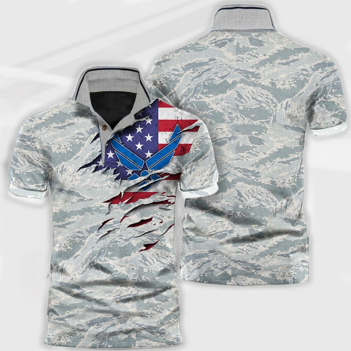 United States Air Force Polo Shirt Military Pride Camo Flag Clothing Mens
