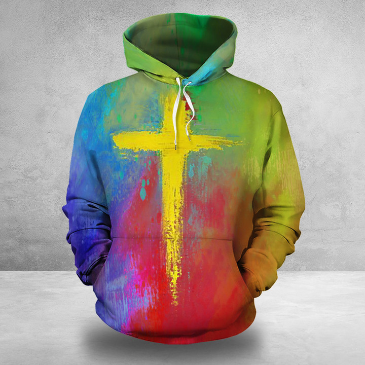 Jesus Christian cross Colorful Hoodie Faith Christian Apparel Gifts For Men