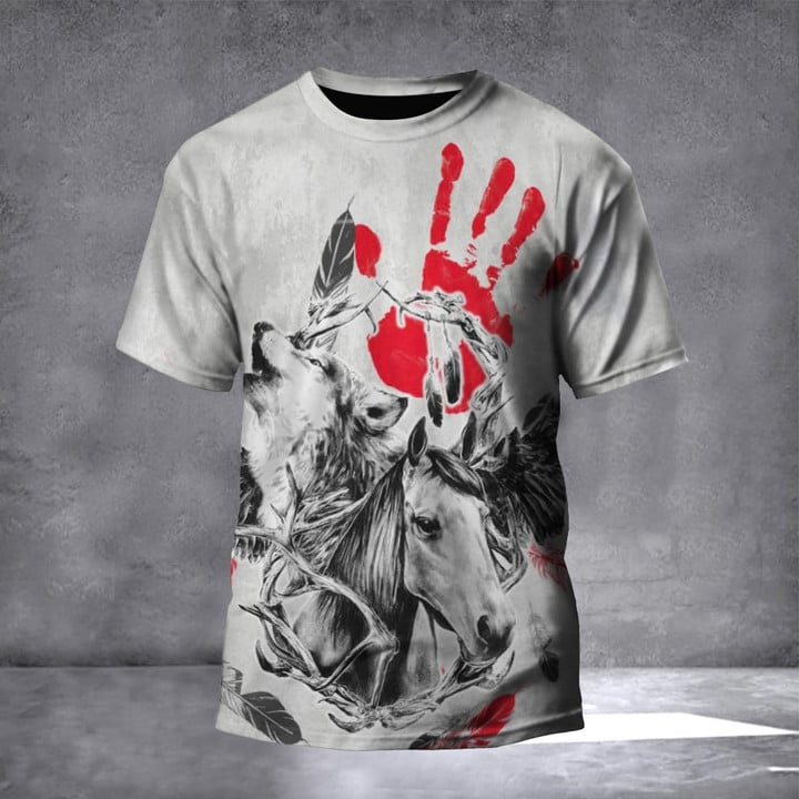 Native Wolf And Horse Shirt Spirit Animals Graphic T-Shirt Gifts For Mens