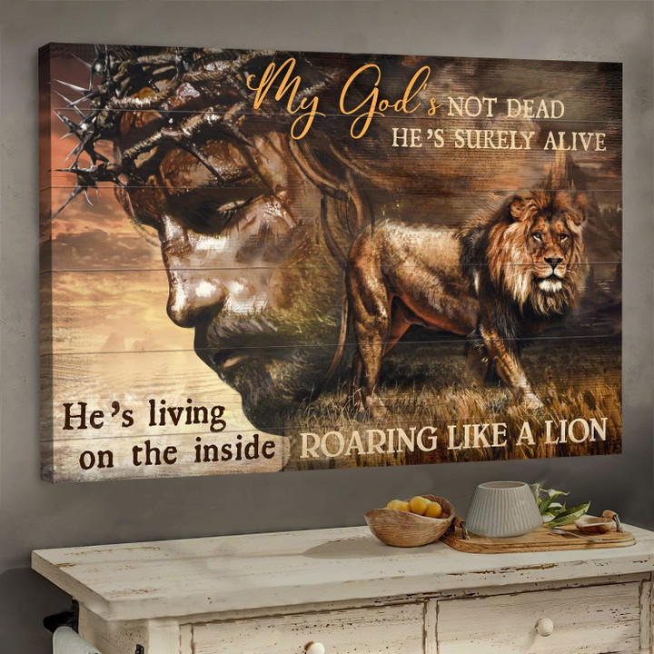Jesus And Lion My God's Not Dead He's Surely Alive Canvas Religious Wall Decor For Living Room