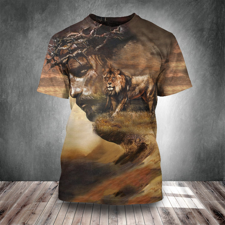 Lion And Jesus 3D Shirt Religious Faith Clothing Christian T-Shirts For Men