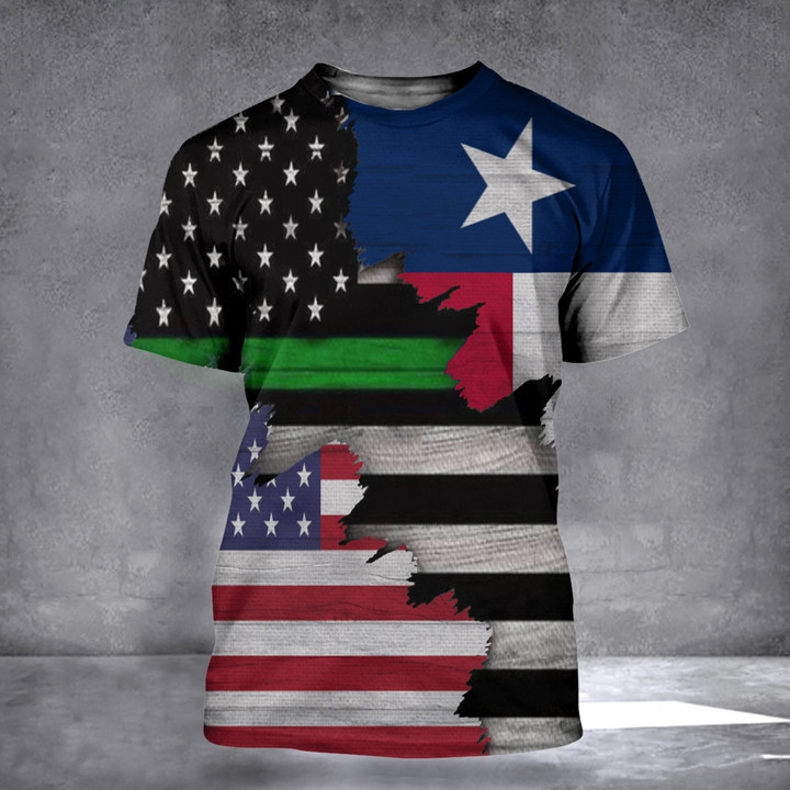 Thin Green Line Texas And American Flag Shirt Honor Texan Military Veteran T-Shirt Gifts