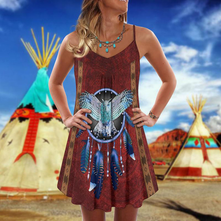 Native Owls Summer Dress Animal Graphic Beach Dresses For Women Gift