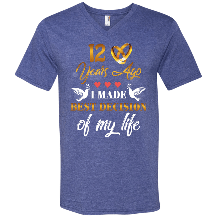 12 Years Wedding Anniversary Shirt For Husband And Wife Mens V-Neck T