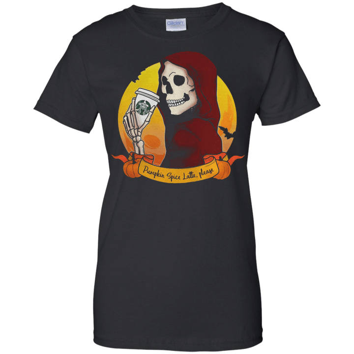 Skeleton With A Pumpkin Spice Latte Ladies shirt