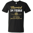 24 Years Wedding Anniversary Shirt Perfect Gift For Couple Mens V-Nec