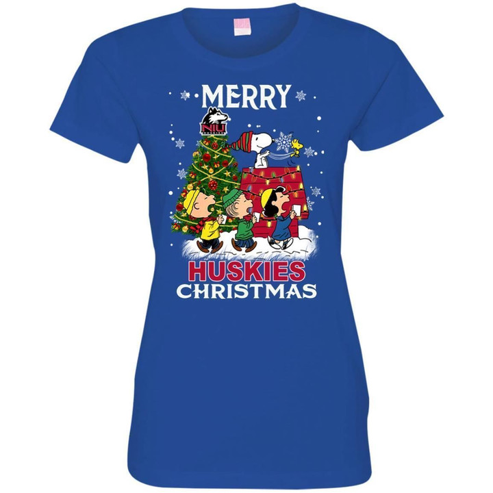 Northern Lllinois Huskies Snoopy And Friends Merry Christmas Womens T