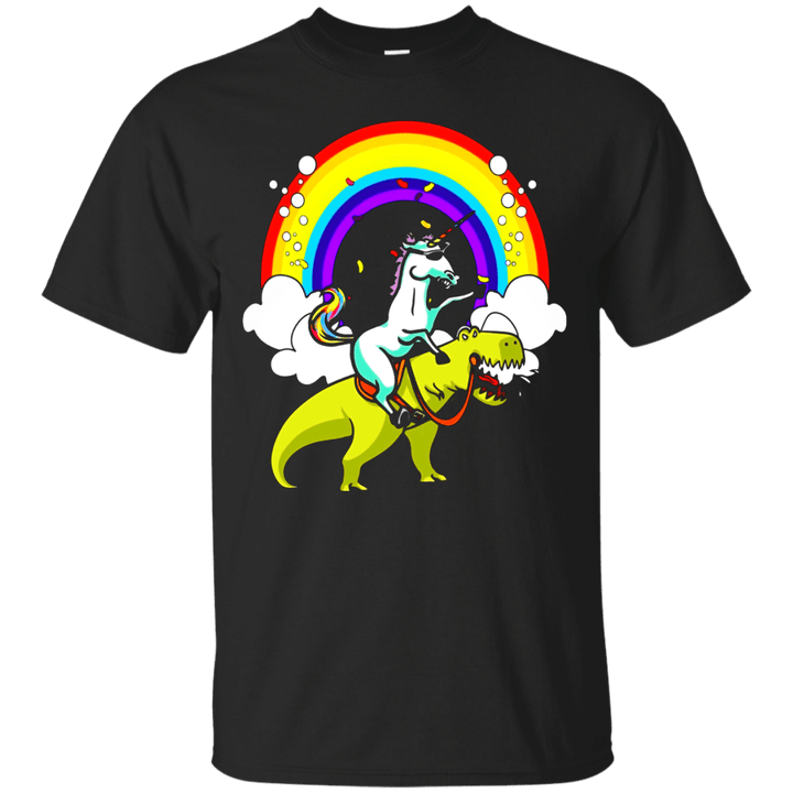 Unicorn Riding T-Rex Party Dinosaur Colorful Rainbow T-Shirt