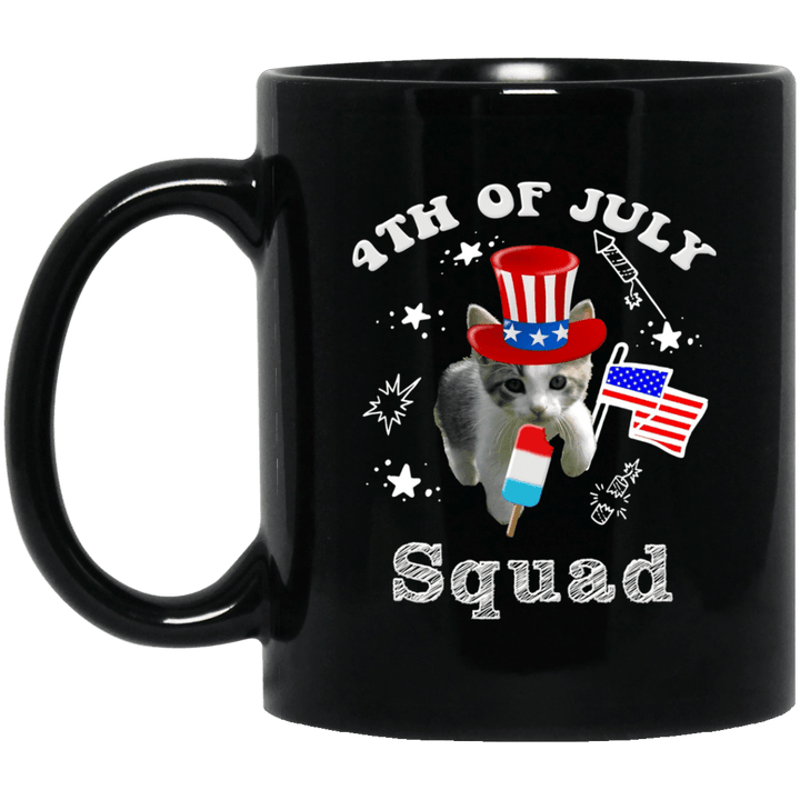 4th of july squad patriotic cat american flag fireworks mug