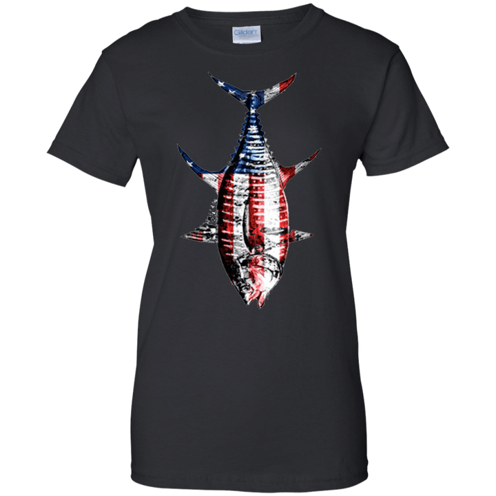 UPF 50 Yellowfin Tuna Fishing - American Flag Ladies shirt
