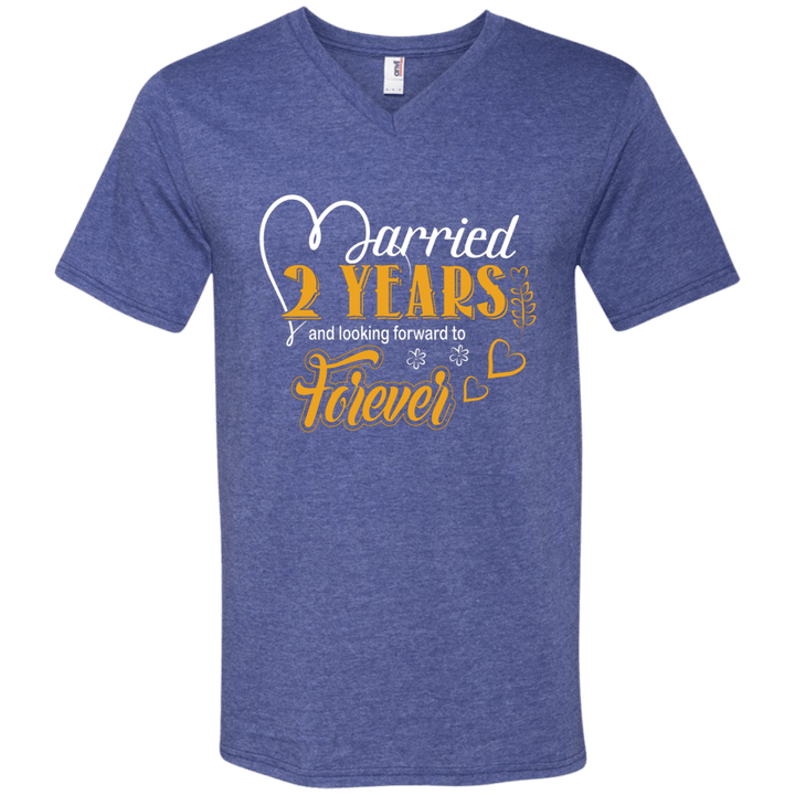 2 Years Wedding Anniversary Shirt For Husband And Wife Mens V-Neck T-