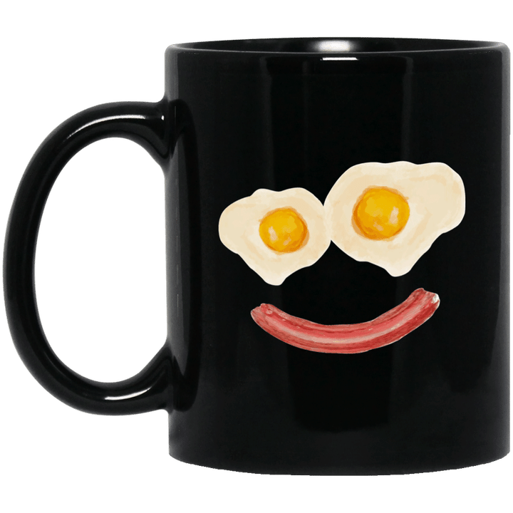 Eggs and bacon smiley face breakfast brunch mug