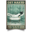 Black Cat Get Naked Poster Cat With Wine In Bathroom Poster Funny House Decoration
