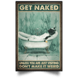 Black Cat Get Naked Poster Cat With Wine In Bathroom Poster Funny House Decoration