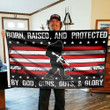 Bigfoot Born Raised And Protected By God Gun Guts Glory USA Flag 2ND Amendment Flag Decor