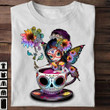 Flower Sugar Skull Cup Of Tea Womens Shirt Apparel Birthday Gifts For Sister Ideas
