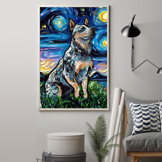 Blue Heeler Starry Night Poster Van Gogh Art Print Living Room Home Decor Items