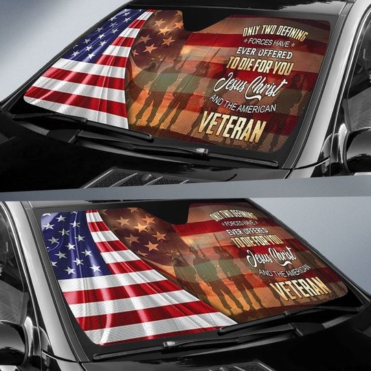 Owe To God And Veteran Auto Sun Shade American Flag Car Sun Shade Gifts For Patriots Fans
