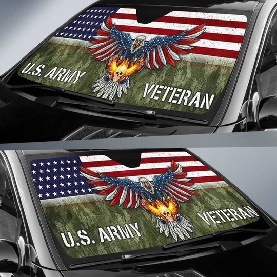 Eagle American Flag Auto Sun Shade U.S Army Veteran Sun Shade Military Gifts For Him