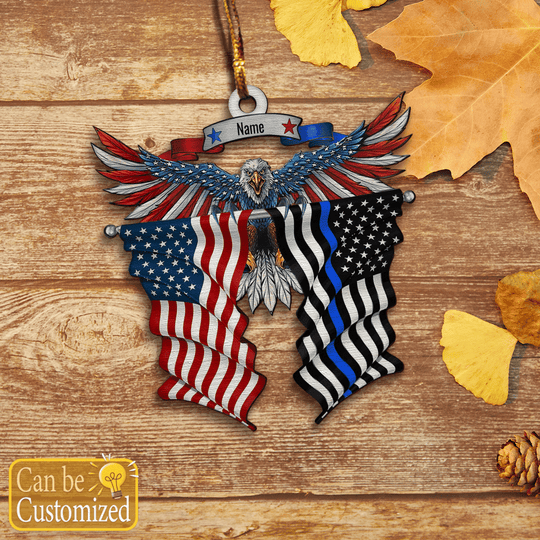 Eagle Thin Blue Line And American Flag Ornament Xmas Holiday Christmas Gifts For Cops