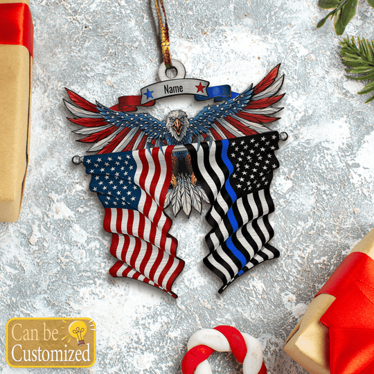 Eagle Thin Blue Line And American Flag Ornament Xmas Holiday Christmas Gifts For Cops