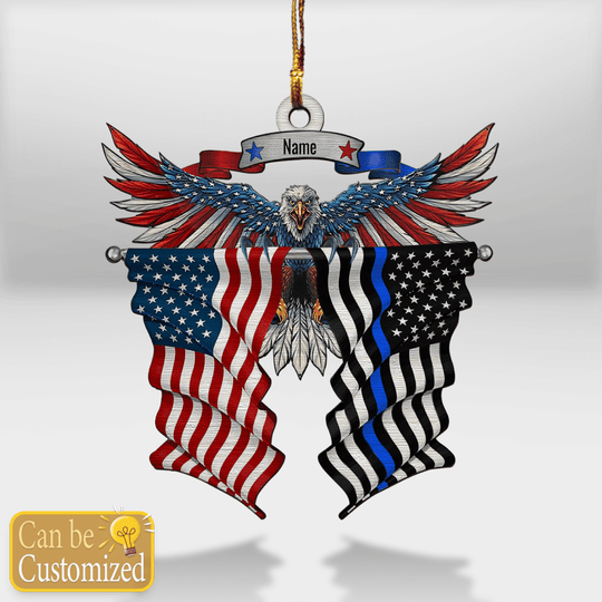 Eagle Thin Blue Line And American Flag Ornament Xmas Holiday Christmas Gifts For Cops