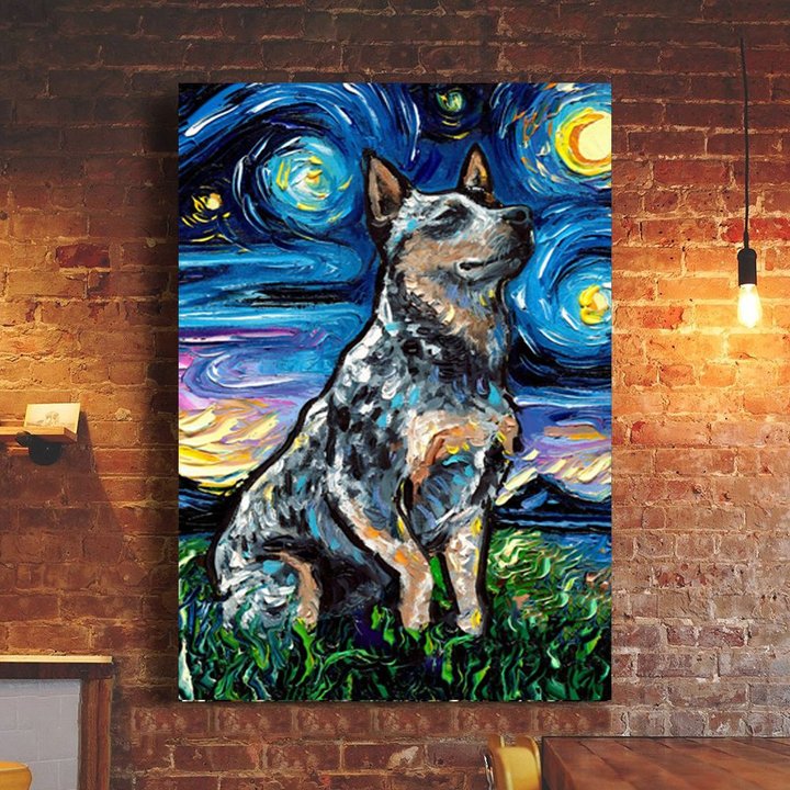Blue Heeler Starry Night Poster Van Gogh Art Print Living Room Home Decor Items
