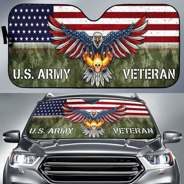 Eagle American Flag Auto Sun Shade U.S Army Veteran Sun Shade Military Gifts For Him