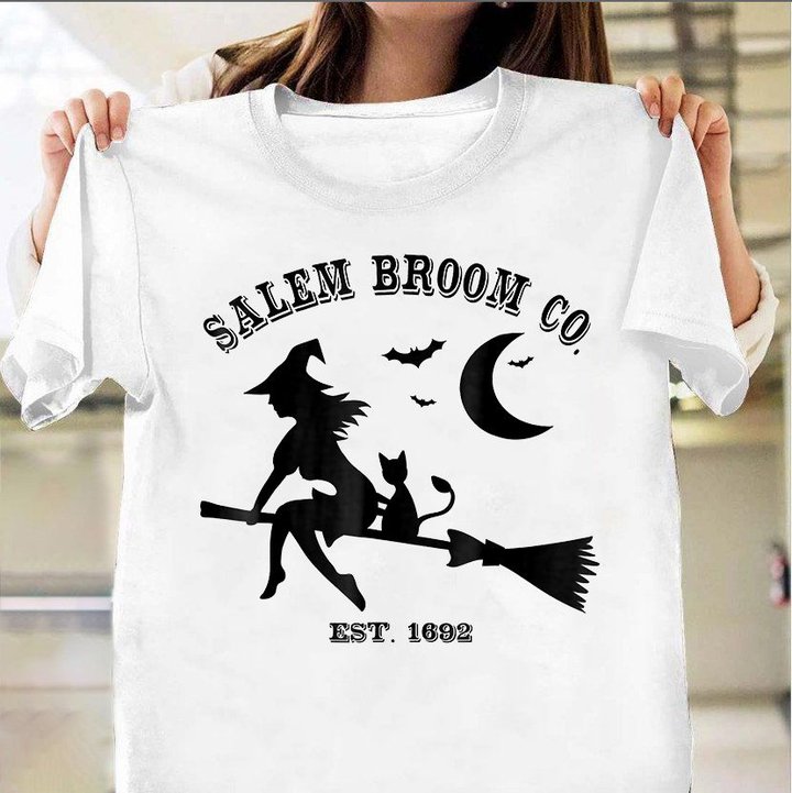Witch And Cat Cat Salem Broom Co Est 1692 Halloween Shirt Funny Halloween Graphic Tee