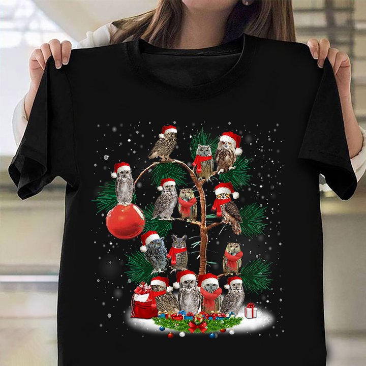 Owls Santa Christmas Tree Shirt Owls Lovers Merry Christmas T-Shirt Cute Xmas Gifts