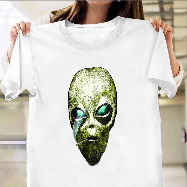 Alien Smoking Weed Shirt Graphic Tee Stoner T-Shirt Thanksgiving Day Gifts