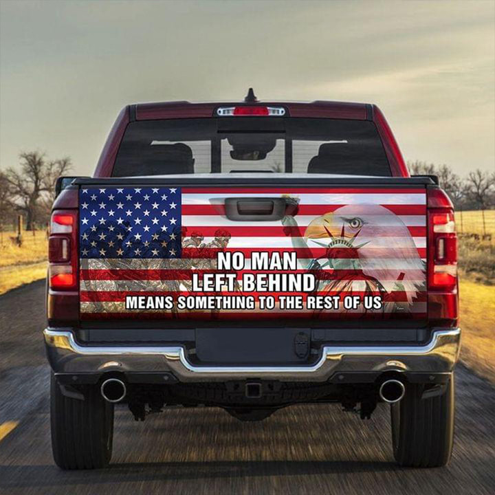 Eagle American Flag No Man Left Behind Truck Tailgate Wrap Patriotic Unique Veteran Gifts
