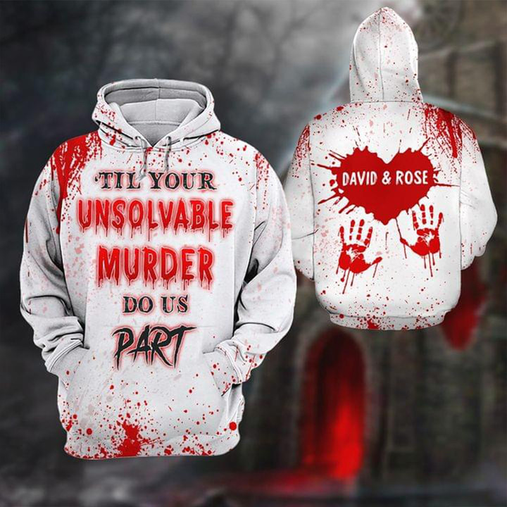 Personalized Couples Halloween Hoodie Till Your Unsolvable Murder Do Us Part Hoodie Gift