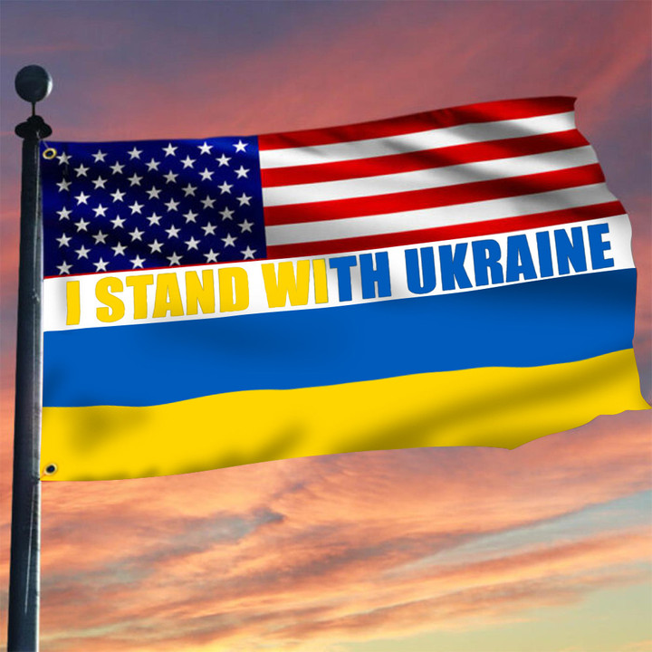 I Stand With Ukraine US Flag Support Ukrainian American For Rally Merch