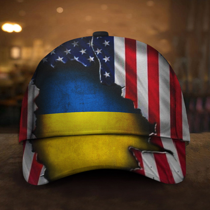 Ukrainian American Flag Hat 2022 We Stand With Ukraine Support Ukraine Hat Mens