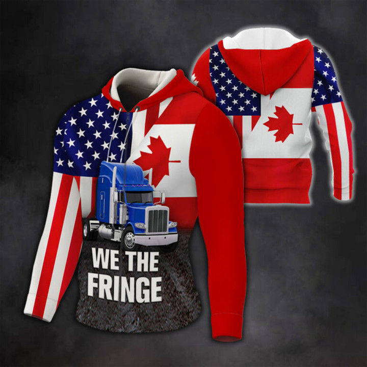 Trucker Freedom Convoy American Canada Flag Zipper Hoodie We The Fringe For Truckers Freedom