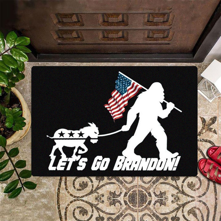 Bigfoot With Goat Let's Go Brandon Doormat Republican Let's Go Brandon Merchandise