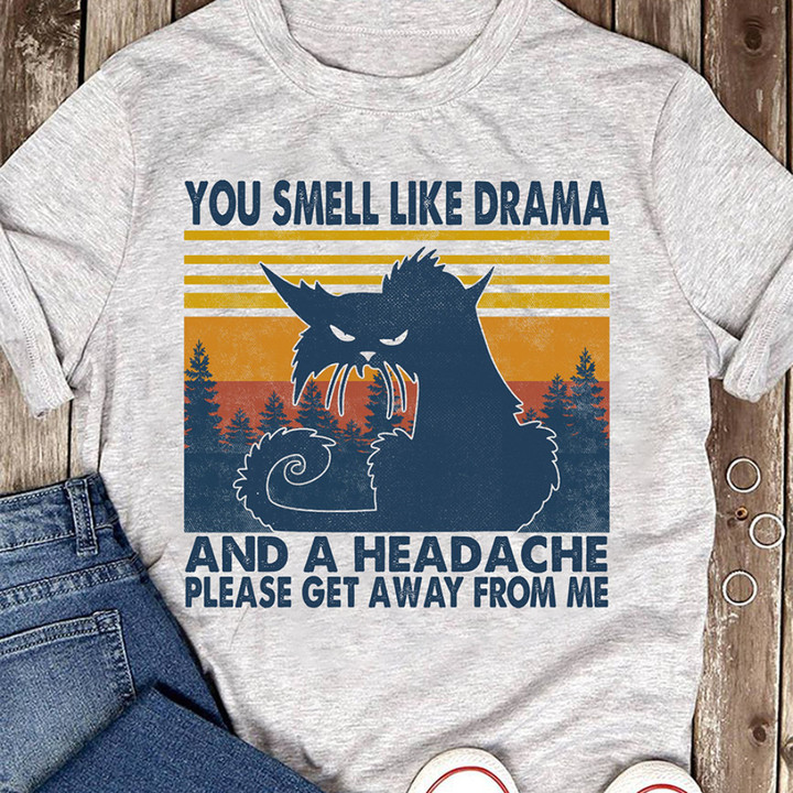 Grumpy Cat You Smell Like Drama And A Headache Vintage T-Shirt Funny Cat Shirts For Womens