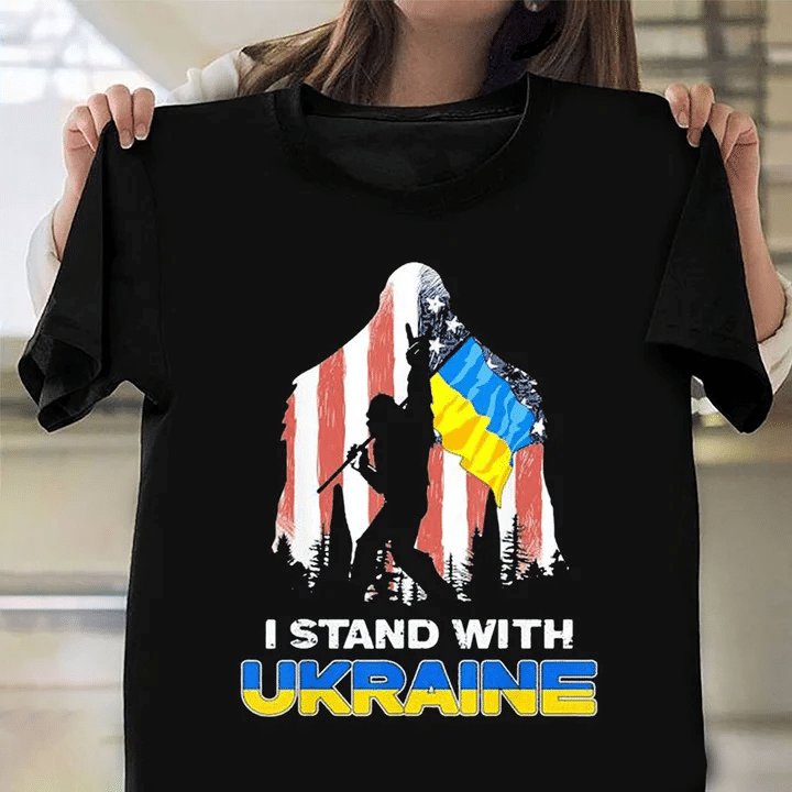 Bigfoot I Stand With Ukranian Shirt American And Ukrainian T-Shirt
